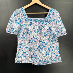 Talbots petite square neck cotton boho peasant blouse bohemian feminine L LP